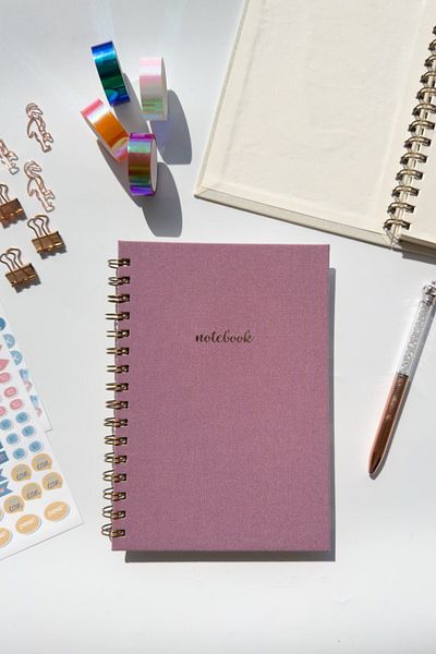 Martius Art A5 Spiral Hard Cover Linen Plain Unlined Undated Notepad Lilac