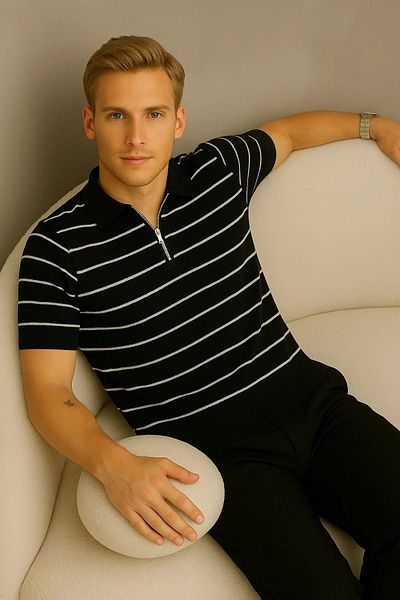 LC Waikiki Lc Waiki Men's Short Sleeve Striped Half Zip Detail T-Shirt / T-Shirt Father's Day Gift