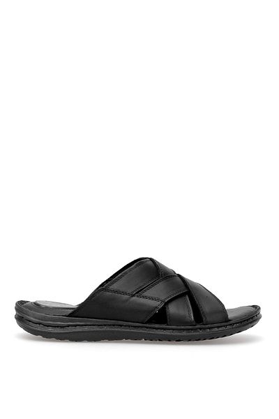 Ayakkabı Fuarı Elite Slcmf02C Men's Genuine Leather Flat Slippers Black