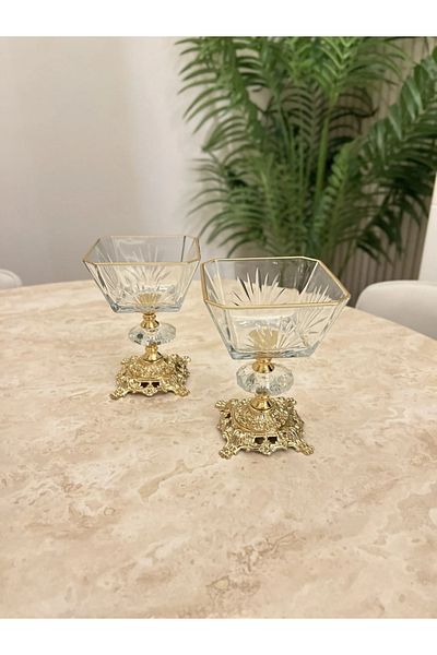 PONCİKPAZAR 6 Pieces of Zamak Footed Gold Ice Cream Bowl & Treats