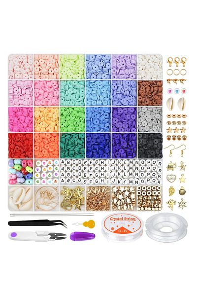 OEM Kit of 6000 pieces of clay beads, For making bracelets, 24 colors, Flat beads ro