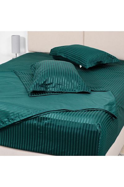 Bed N Home SA Fitted bed sheet set,100%Egyptian cotton, 350TC, Stripe, 1cm, Green ,2pillowcases. 200x200cm