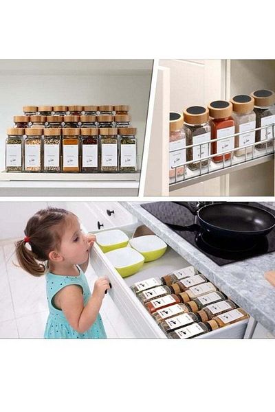 COOYA 24 4-oz Glass Spice Jars with Bamboo Lids, Minimalist Farmhouse Labels, Collapsible Funnel for Rack