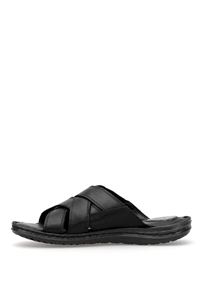 Ayakkabı Fuarı Elite Slcmf02C Men's Genuine Leather Flat Slippers Black