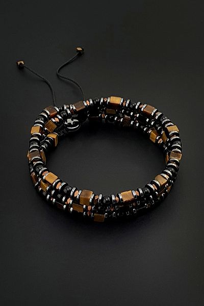 Seven Art Jewelry Natural Stone Necklace, Cube Tiger Eye, Agate Stone and Hematite Stone Necklace, Men's Necklace, Women's Necklace