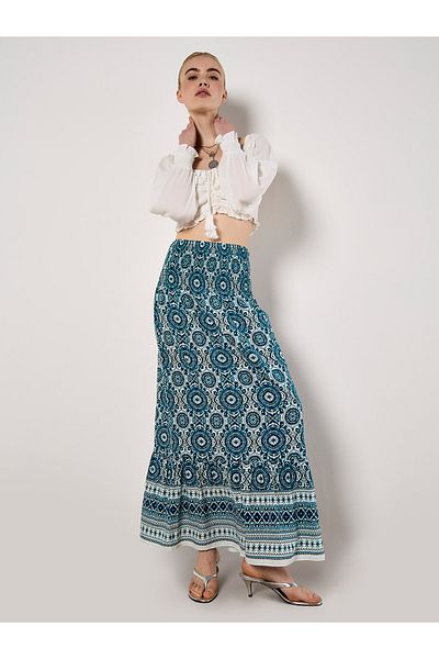 Apricot Gesmokter Maxirock mit Batikdruck