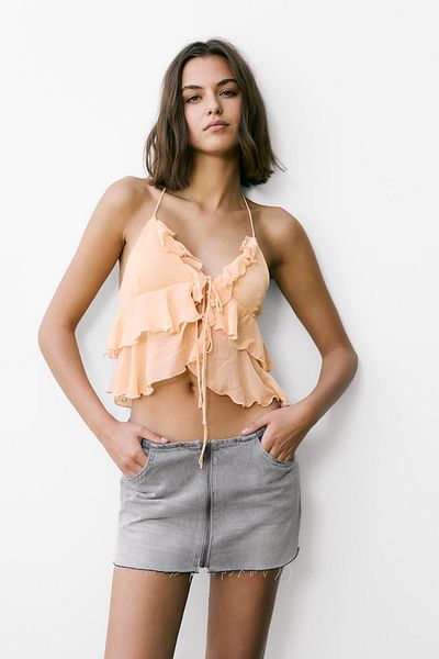 Pull & Bear Zip-up denim mini skirt