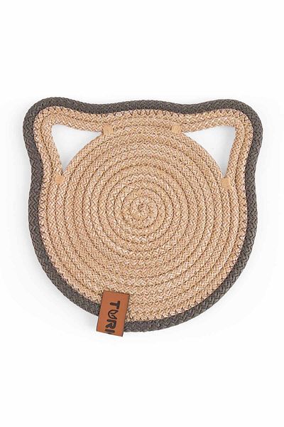 GOBYPET Small Size Round Jute Cat Dog Food Mat with Ears, Straw Pet Mat, Multi-Purpose Mat 1