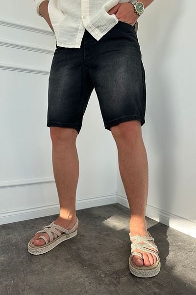 MADZEYMODA Μαύρο τζιν ύφασμα ανδρικό τζιν σορτς KE-533
