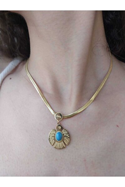 Gönülden Tasarım Turquoise Stone Steel Bird Women's Necklace 20 cm