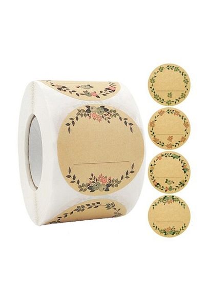 iTin Set of 500 self-adhesive labels, Crown design with writing line, kraft labels, 5 cm