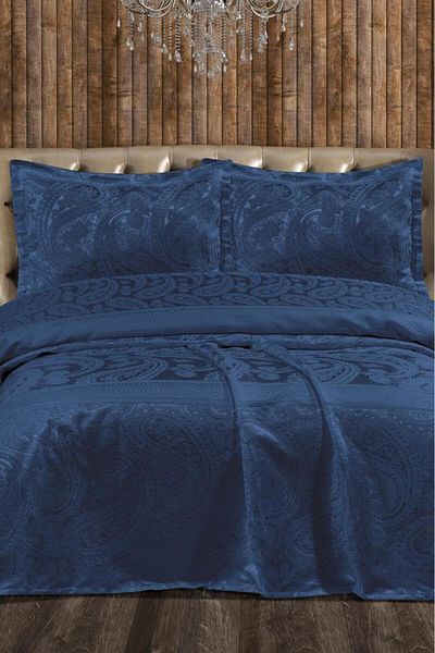 Çeyiz Diyarı Arlina Chenille Double Bedspread 240X260 cm Navy Blue