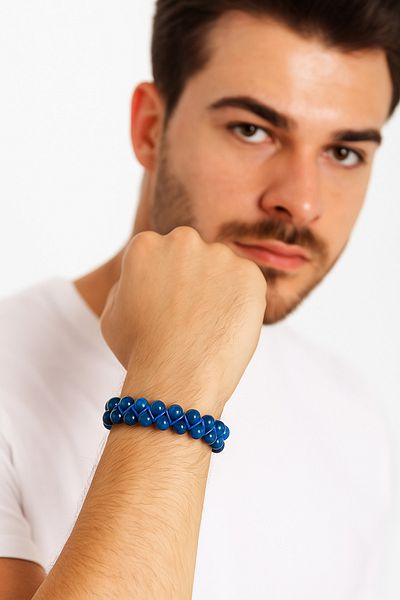 Safnaturel Igsl Certified Blue Apatite 8 mm Double Row Macrame Natural Stone Bracelet