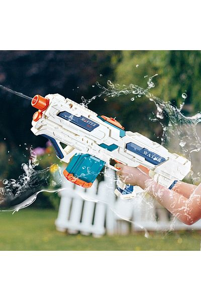 Flippy Electric Water Blaster For Kids 14 , 600ml Tank, 1200mah Battery, Burst Mode, White/blue