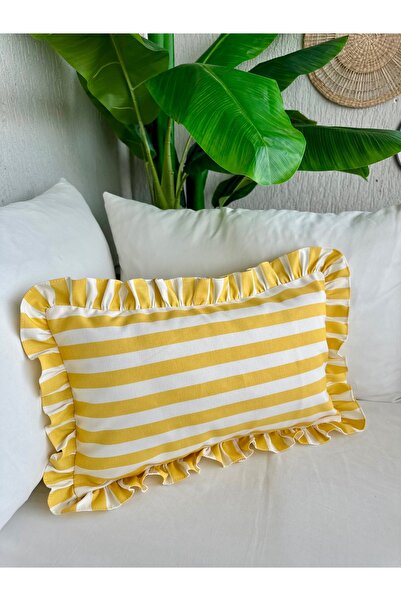Decamor home غطاء وسادة مكشكش مخطط باللون الأصفر قطعة واحدة