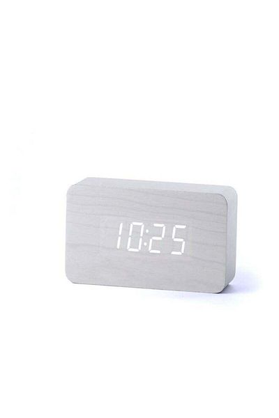 COOYA Grain Alarm Clock With Temperature Display White Led Wood