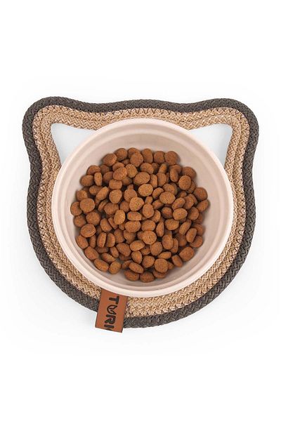 GOBYPET Small Size Round Jute Cat Dog Food Mat with Ears, Straw Pet Mat, Multi-Purpose Mat 1