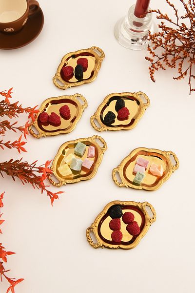 AKSESUAR EVRENİ Cenz's Gold Set of 6 Sugar Bowl Turkish Delight Bowl Snack Bowl Coffee Side Presentation Bowl Decorative Mini Oval Bowl