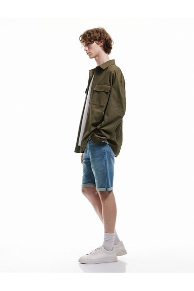 Koton Folded Leg Bermuda Slim Fit Denim Shorts