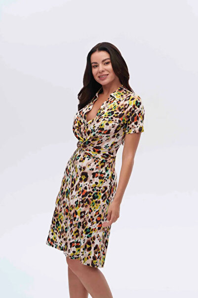 CNL Collection Κοντομάνικο μίντι φόρεμα Canel Leopard Print - Casual Chic