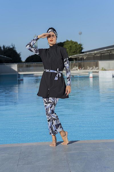 Ruko Maio Women's Long Sleeve Short Vest Hijab Black Swimsuit