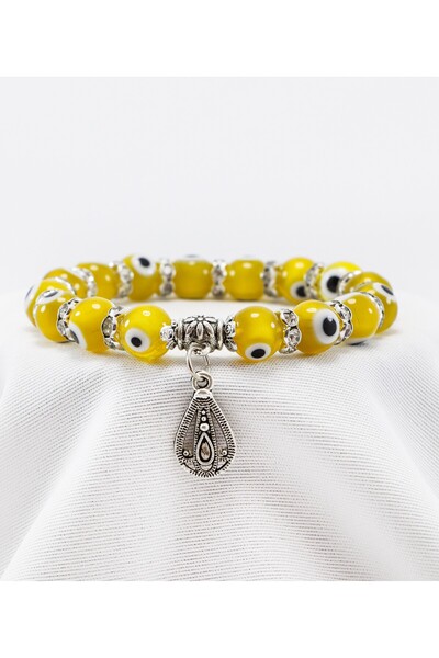 biuti Mustard Color Handmade Glass Evil Eye Beaded Bracelet, Gift Evil Eye Be...