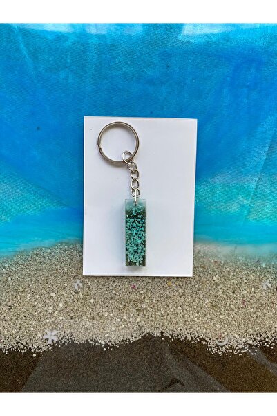 Yopoksi Desing سلسلة مفاتيح بتصميم خاص بتأثير البحر من الإيبوكسي على شكل حرف I