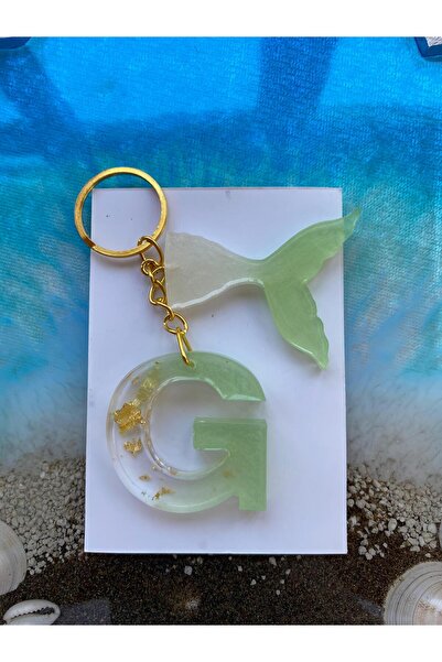 Yopoksi Desing سلسلة مفاتيح بتصميم خاص مطلية بالذهب الإيبوكسي حرف G