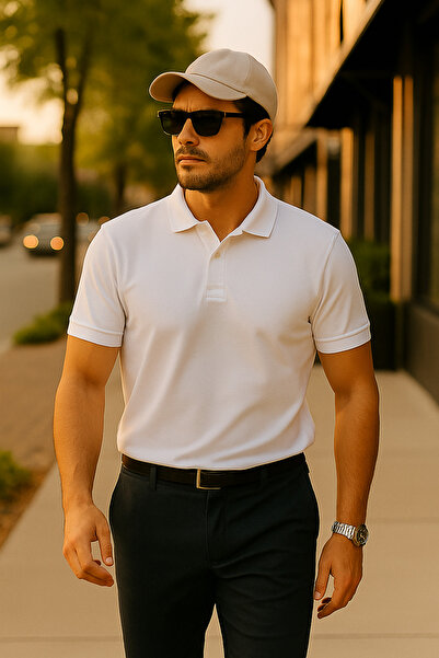 UOMOPARK 2739 CityStyle Honeycomb Polo Collar Βαμβακερό μπλουζάκι κανονικής εφαρμογής