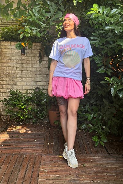 The Champ Clothing Dîde Keçik Cansu Combination Pink Detailed T-Shirt Skirt Bandana