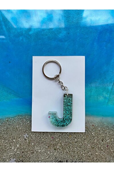 Yopoksi Desing سلسلة مفاتيح بتصميم خاص بتأثير البحر من الإيبوكسي على شكل حرف J