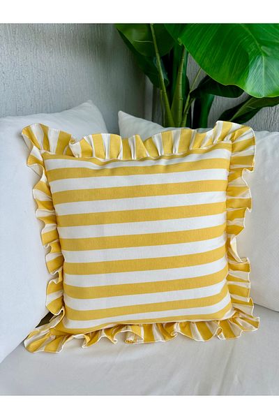 Decamor home Yellow Striped Ruffle Throw Pillow Case 1 Piece
