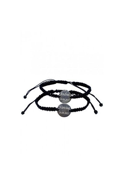 dalimag Set de 2 bratari impletite negre personalizate cu Nume si Data