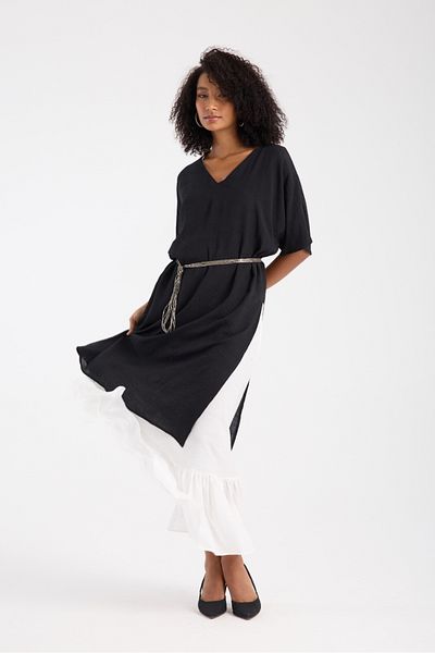 Su Moda Women's Dress Long Double Design V Neck Short Sleeve over Size