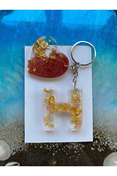 Yopoksi Desing سلسلة مفاتيح بتصميم خاص مطلية بالذهب الإيبوكسي حرف H