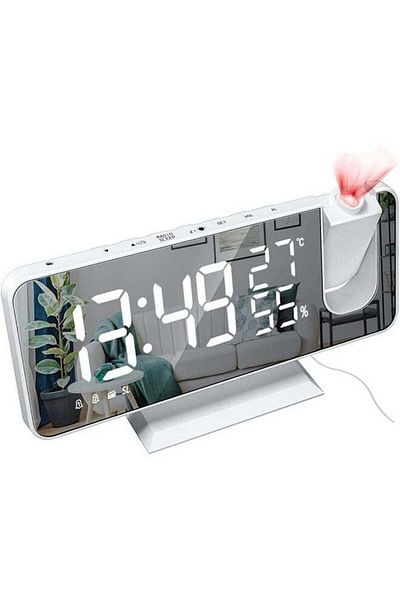 COOYA LED Digital Alarm Clock with Temperature Display,Dual Alarms,Projection Brightness Dimmer White