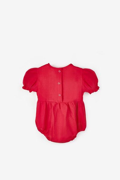 Le Mabelle Red Short Sleeve Baby Girl Jumpsuit with Hat Accessory - Perla