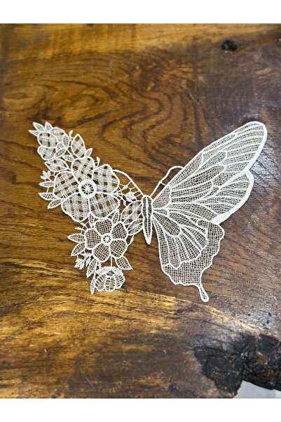 Gönülden Tasarım APLICAȚIE ÎMbrăcăminte CUSUT Fluture GUipură ALBĂ 25X21 CM