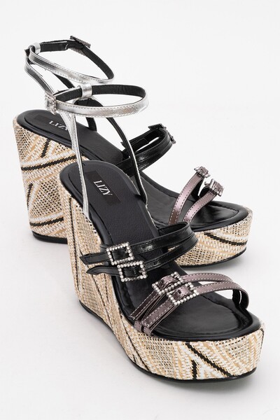 Lizy Shoes Sandale de damă cu toc înalt împletit din paie