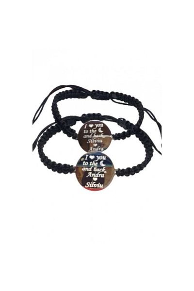 dalimag Set de 2 bratari impletite negre personalizate cu Nume si Mesaj