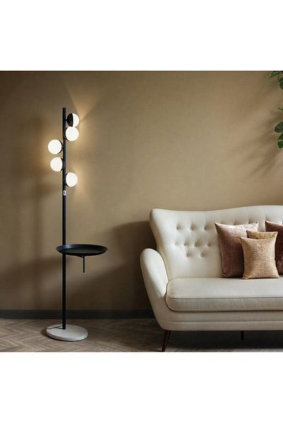 Ebticar Long floor lamp with table, black color