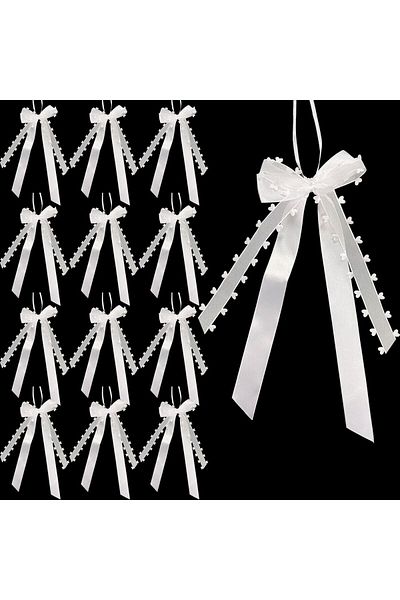 Mecctuck Set de 30 de fundițe cu fundă decorativă Mecctuck, tul/panglică, alb, 25 x 12 cm
