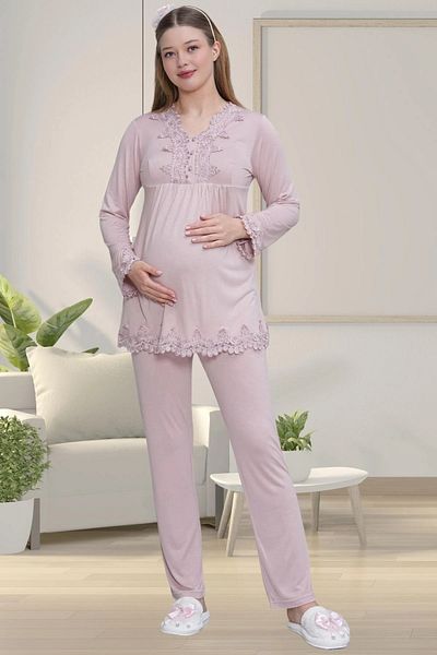LOHOUSE Women's Dusty Rose Lace Maternity Pajamas Set of 3