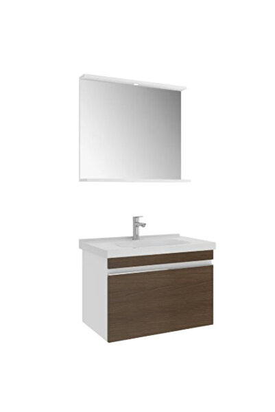 KALE Woody 80 Cm Beyaz-Ceviz Banyo Dolabı Takımı