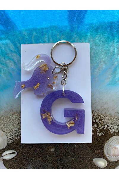 Yopoksi Desing سلسلة مفاتيح بتصميم خاص مطلية بالذهب الإيبوكسي حرف G
