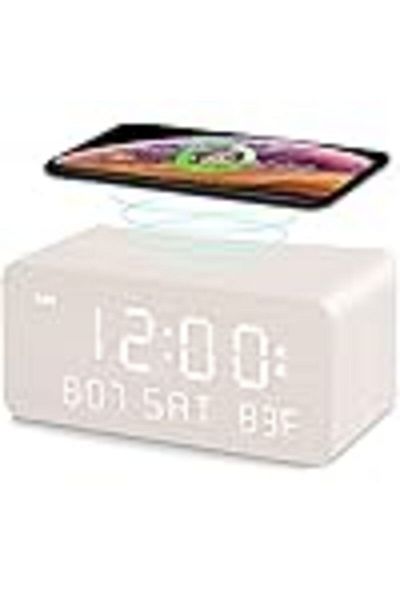 COOYA Wooden Digital Alarm Clock, Multi-Function Smart Clock, LED Light Clock with USB Power Supply