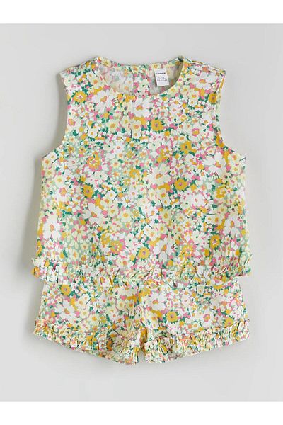LC Waikiki Lcw Kids Floral Poplin Girls Blouse and Shorts 2-Piece (S5)