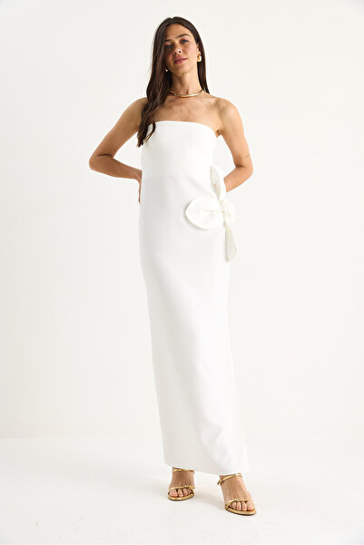 Bianco Lucci Women's Floral Accessory Slit Detailed Strapless Maxi Dress 2602 60283331