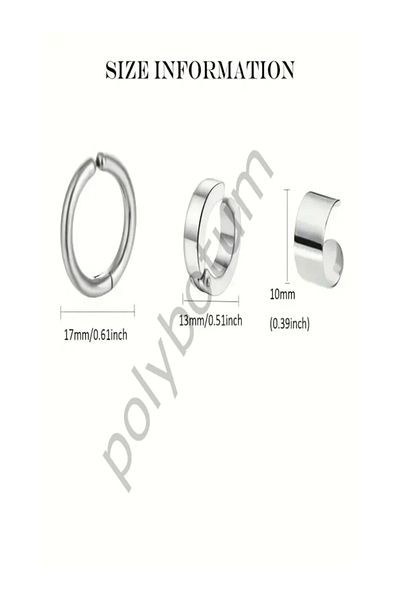POLYBOTUM Set of 3 Stainless Steel Ear Clips – Non-Hole Hip-Hop Earrings, for Men and Women