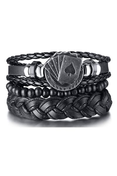 Choice 23 4Pcs/ Set Braided Wrap Leather Bracelets for Men Vintage Life Tree Rudder Charm Wood Beads Ethnic